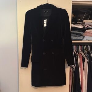 Elegant Black velvet  Double-Breasted Women's Shirt Dress